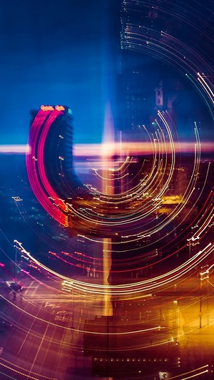 Cityscape at Night with Light Trails