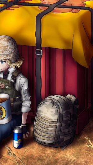 Anime girl with PUBG air drop and supplies