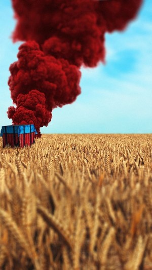 PUBG Air Drop with Red Smoke in Wheat Field
