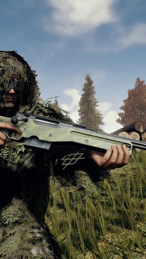 Player in camouflage with sniper rifle in PUBG