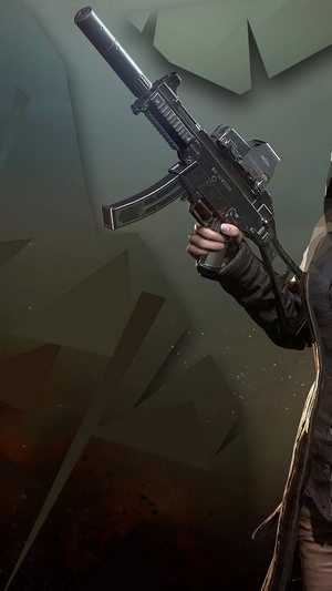 PlayerUnknowns Battlegrounds character holding a suppressed submachine gun