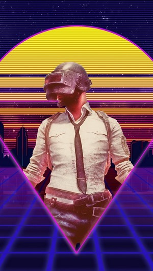 Player from PUBG in retro synthwave style