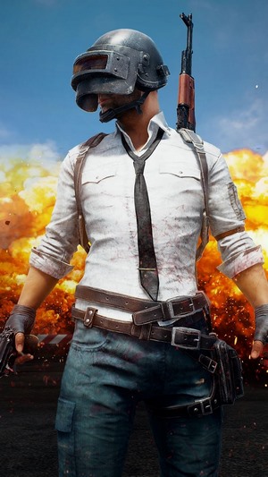 Player from PUBG with helmet and rifle