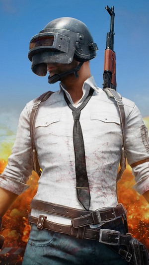 PlayerUnknown's Battlegrounds character with rifle and helmet