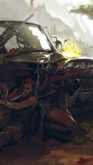 Soldiers in combat with a vehicle