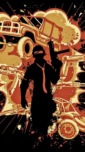 PlayerUnknown's Battlegrounds silhouette with guns and vehicles