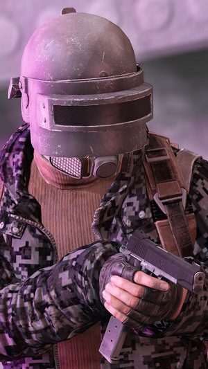 PlayerUnknowns Battlegrounds character with helmet and gun