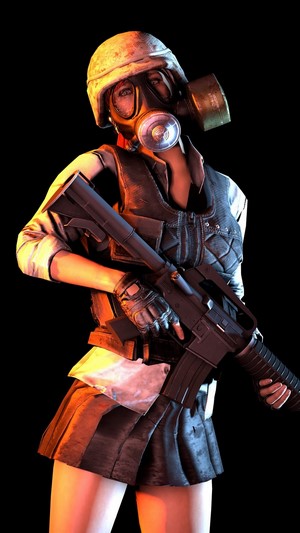 Girl with gas mask and rifle from PUBG