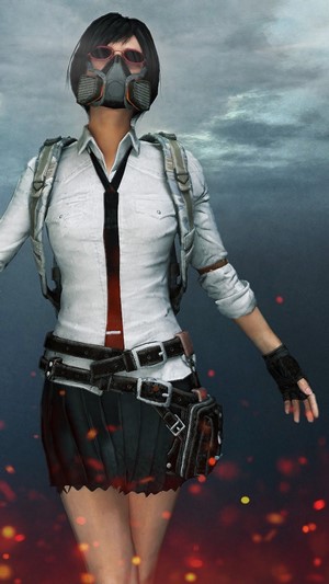 Girl from PUBG wearing a gas mask and school uniform