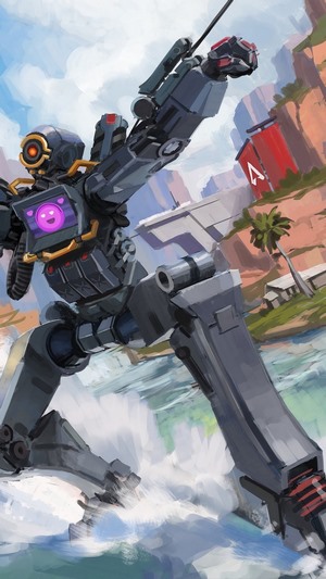 Pathfinder from Apex Legends on a tropical island