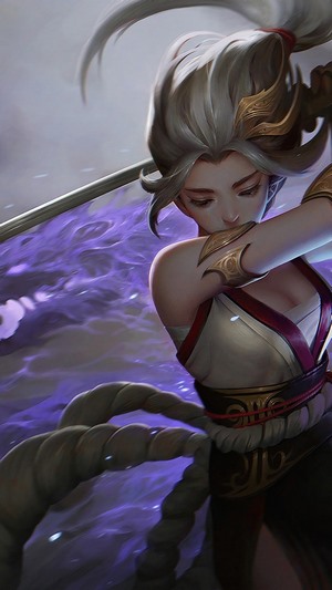 Anime girl with katana and purple smoke