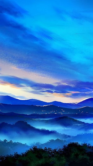 Anime Mountain Landscape with Sunrise Scenery