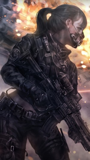 Sci-Fi Anime Girl Soldier Rifle