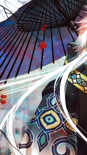 Anime Guy in Kimono with Umbrella