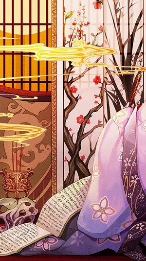 Girl in Kimono Reading a Book with Incense