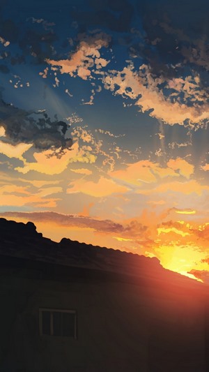 Anime sunset over a rooftop