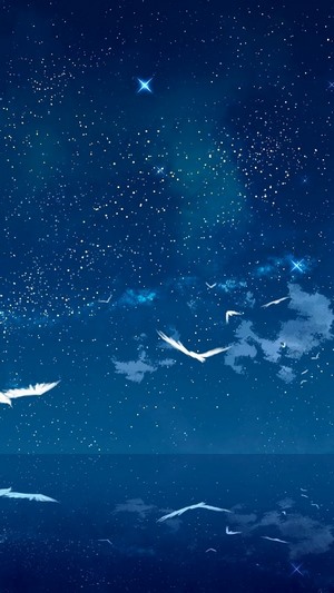 Night Sky Stars Ocean Horizon Scenery Lighthouse Anime