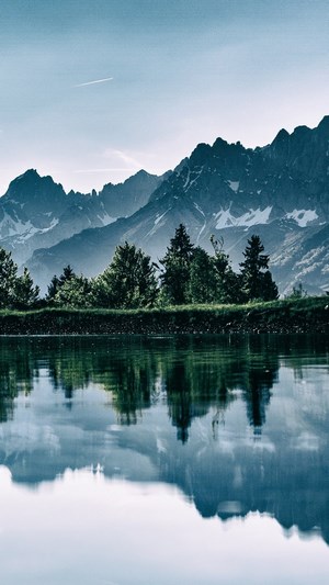 Mountain Landscape with Trees and Lake Reflection