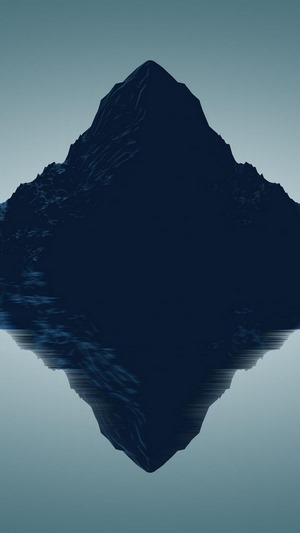 Dark mountain reflected in water with glitch effect