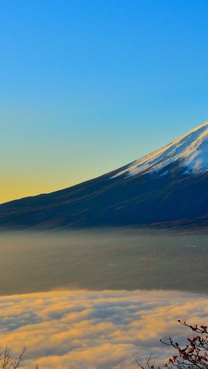 Mount Fuji with clouds at sunrise