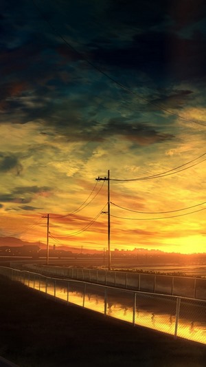 Anime Scenery with Sunset and Power Lines