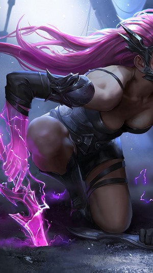 Fantasy warrior girl with pink hair and purple energy