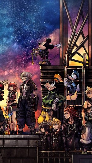 Kingdom Hearts characters against a starry sky