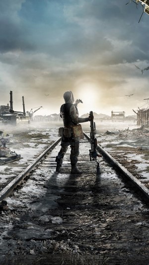 Metro Exodus soldier on train tracks