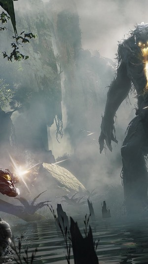 Javelin from Anthem fighting a large creature