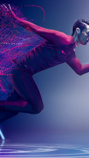 Cristiano Ronaldo running with abstract light trails