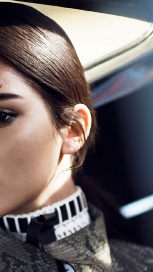 Kendall Jenner in a patterned coat