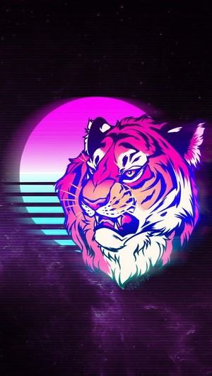 Tiger head with neon sunset