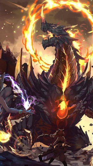 Dragon Battle with Fire and Lightning