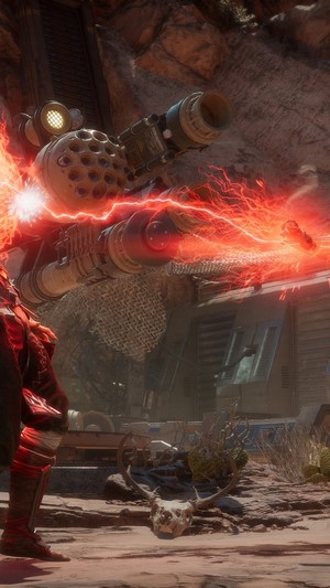 Raiden from Mortal Kombat 11 firing a weapon