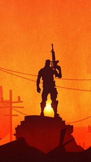 Fortnite Battle Royale soldier silhouette at sunset