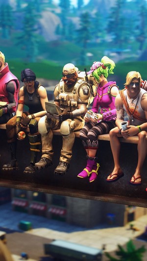 Fortnite Battle Royale characters sitting on a beam
