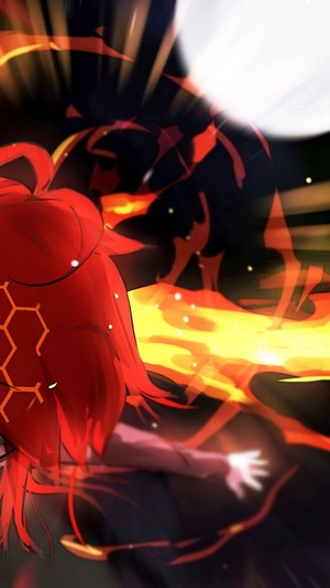 Anime Girl with Red Hair and Fire