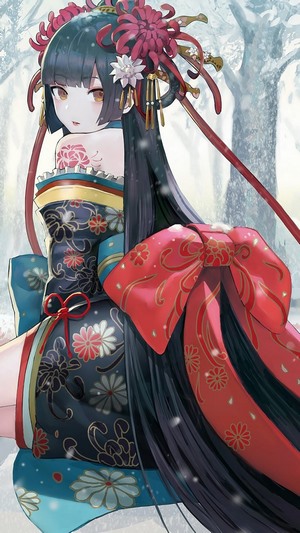 Kimono Anime Girl Snowing