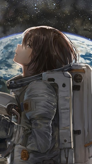 Space Astronaut Anime Girl Earth