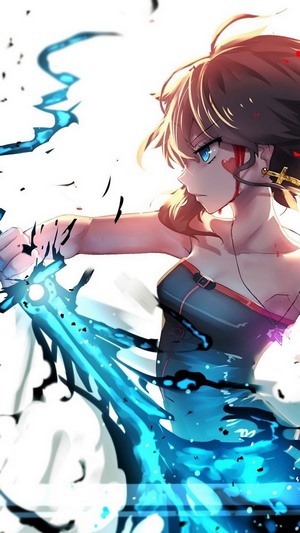Anime girl with flaming sword