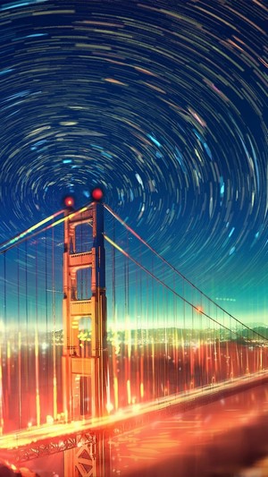 Golden Gate Bridge at night with star trails