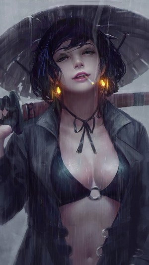 Samurai Girl Katana Smoking