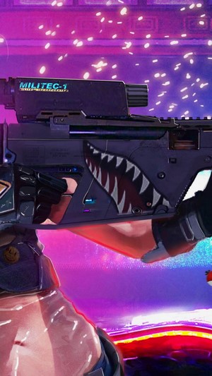 Soldier with MILITEC-1 rifle in Cyberpunk setting