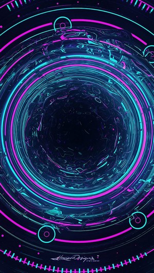 Abstract swirling vortex with neon rings