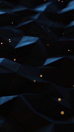 Abstract 3D geometric dark blue background with glowing particles