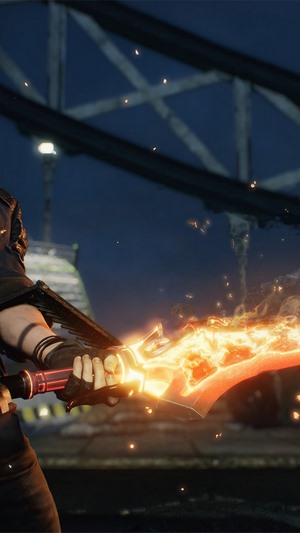 Nero from Devil May Cry 5 holding a flaming sword