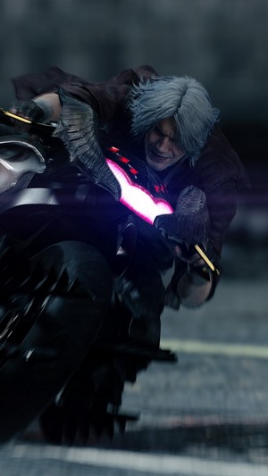Dante from Devil May Cry 5 on a motorbike