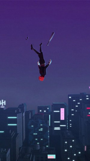 Miles Morales falling from Spider-Man: Into the Spider-Verse