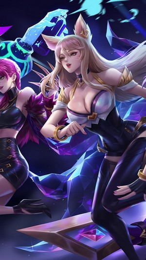 K/DA members Ahri, Kai'Sa, Evelynn, and Akali from League of Legends