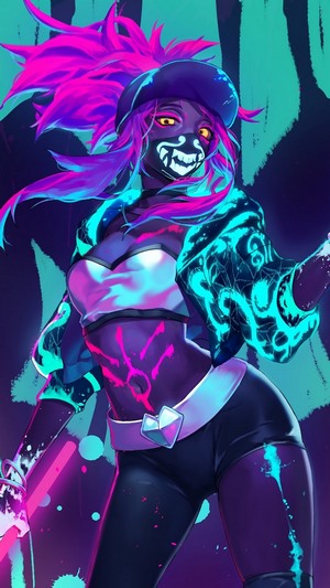 Akali from K/DA in neon outfit